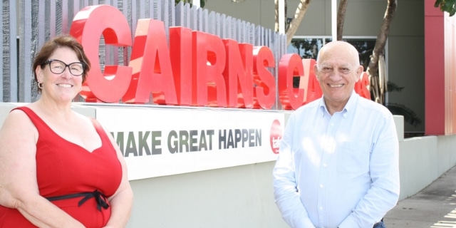 TAFE Queensland acting general manager Susan Kinobe with Cairns Mayor Bob Manning at today’s signing the Memorandum of Understanding.